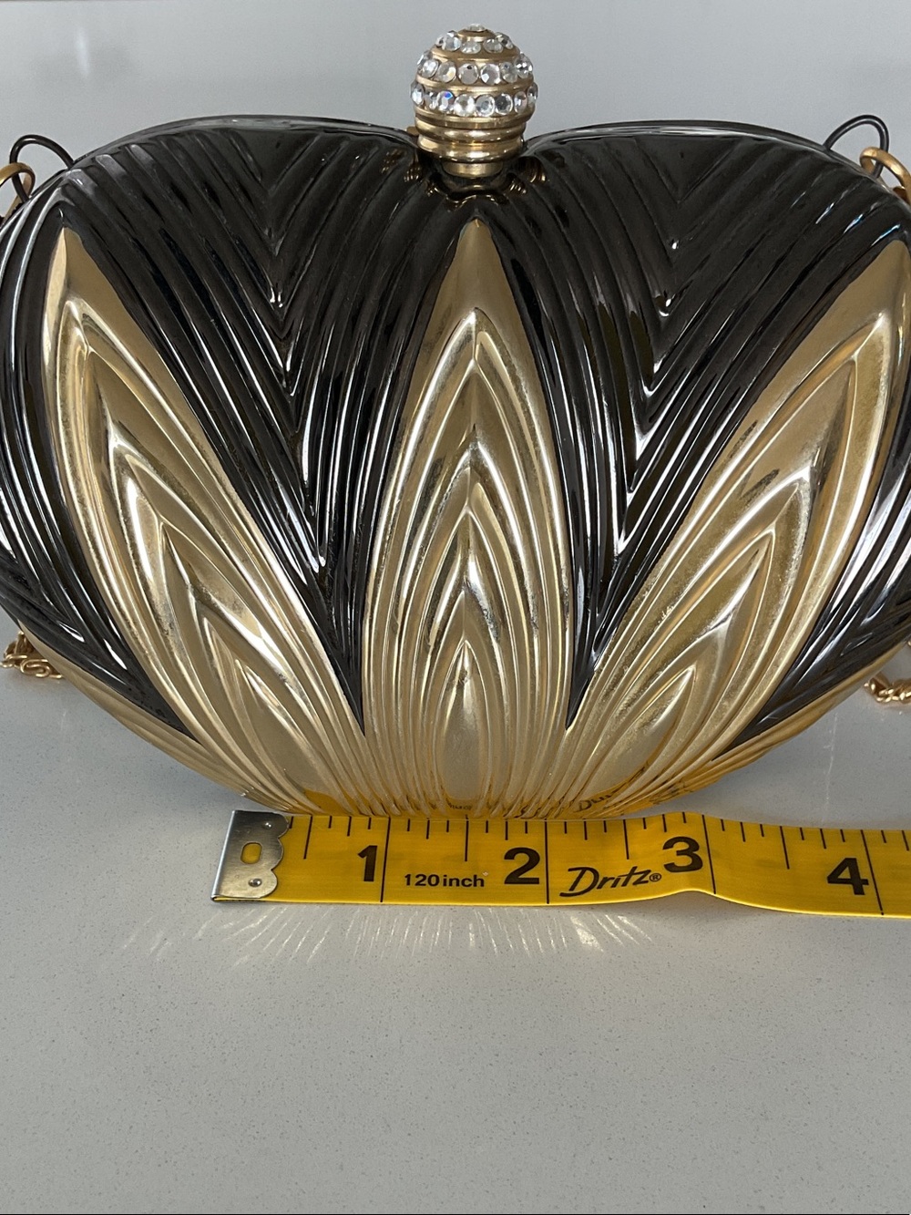 Gold and Black/Charcoal Gray Sculpted Leaf Crossbody Metal Clutch - Women Bags - Picture 9 of 15